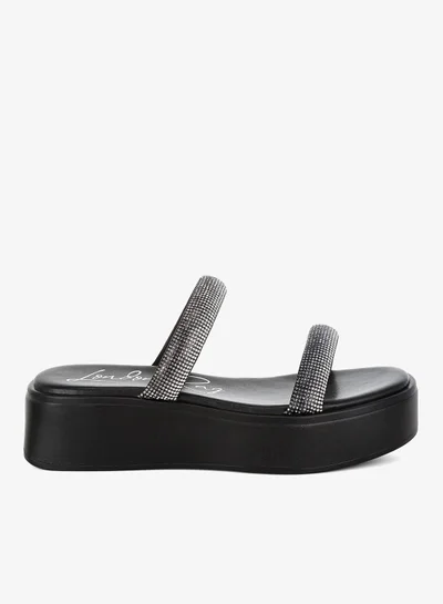 London Rag Chunky Rhinestone Platform Sandals in Black