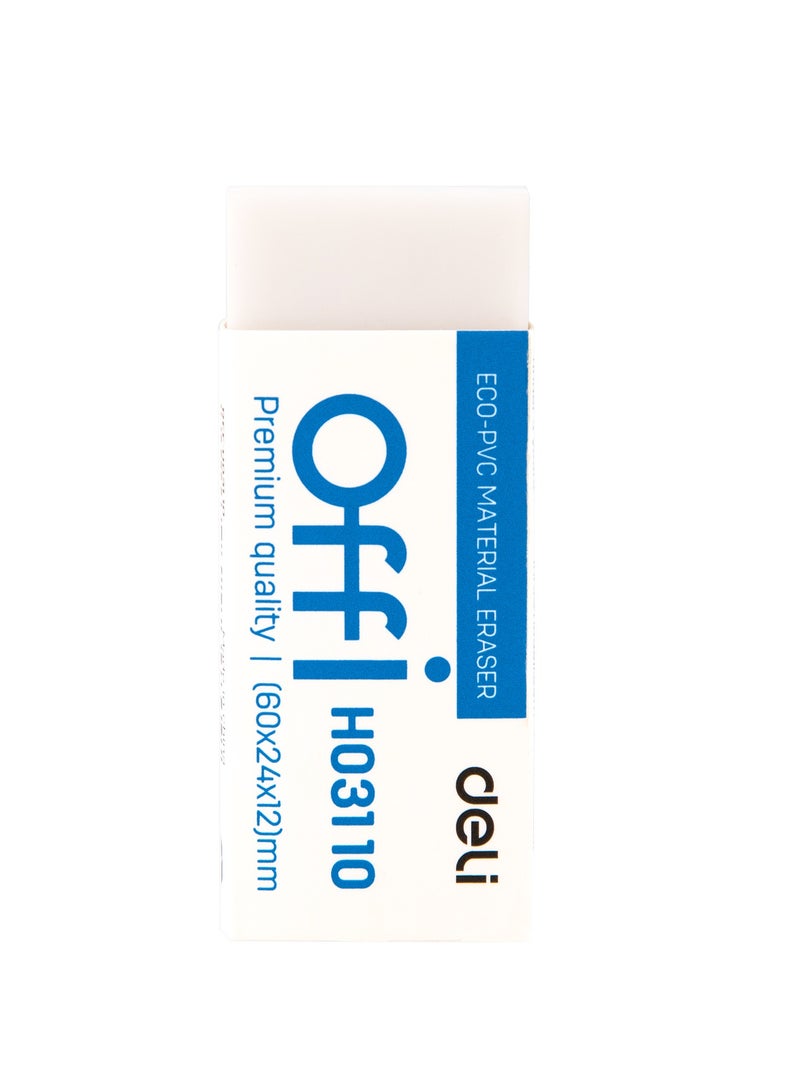 Deli EH03110 Offi Eraser 20 pcs, 60Ã—24Ã—12mm White â€“ ideal for school, office & everyday writing - Image 3