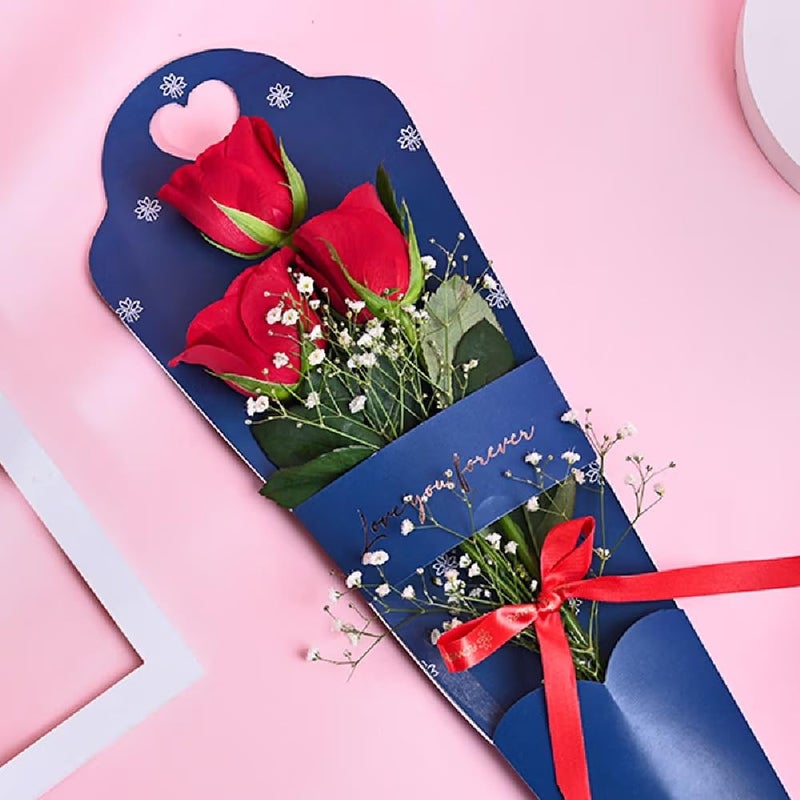 Floweraura FlowerAura Fresh Flower Bouquet of 3 Red Roses Flowers In Sleeve For Birthday Gift Anniversary Gift Wedding Gift Congratulations Gift Gift For Special Occasions Same Day Delivery  - Image 2