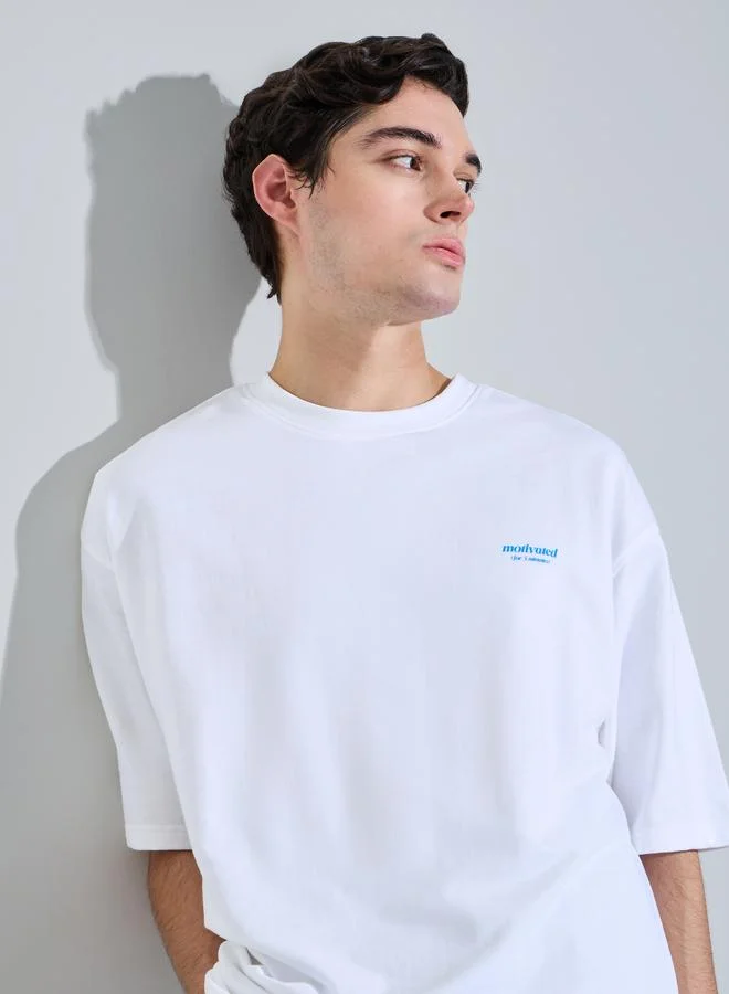 Styli Men Oversize Front Graphic Print Terry T-shirt