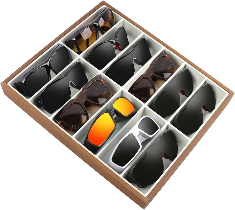 12-Grids Eyeglass Display Tray - Wood Sunglass Organizer for Glasses and Jewelry - Image 1