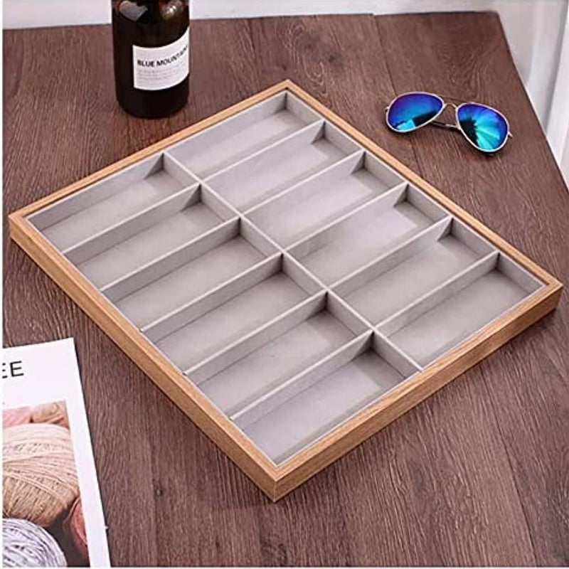 12-Grids Eyeglass Display Tray - Wood Sunglass Organizer for Glasses and Jewelry - Image 2