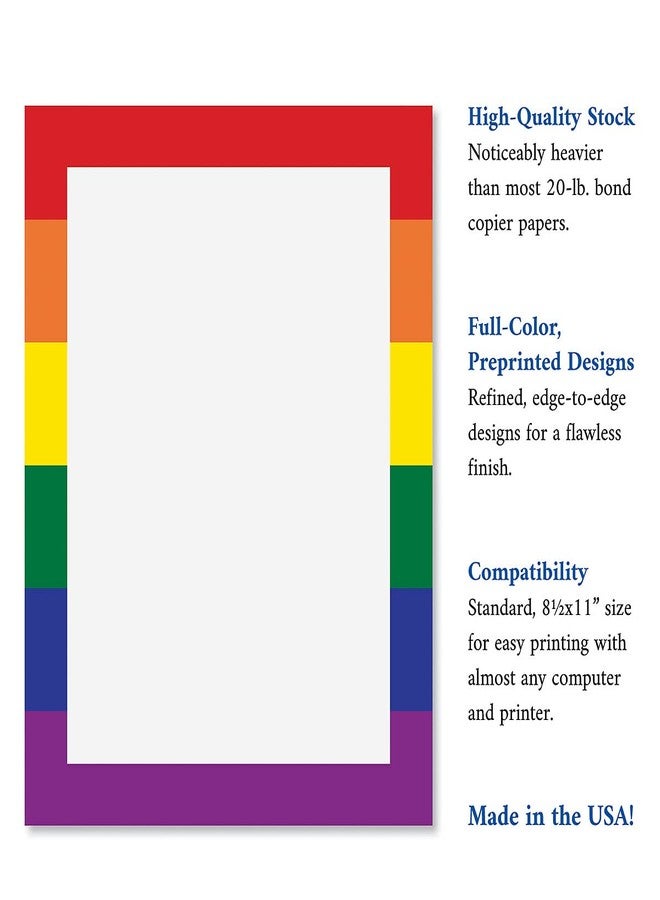 Current Rainbow Letter Paper - Birthday Stationery Papers With Decorative Border Designs, Printable Holiday, Wedding, & Party Invitation Letterhead Sheets, Set of 25, 8 1/2" x 11" - Image 4