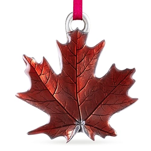 Danforth Maple Leaf Fall/Autumn Ornament, Handcrafted Pewter, 1 3/4", Satin Ribbon, Made in USA - Image 1