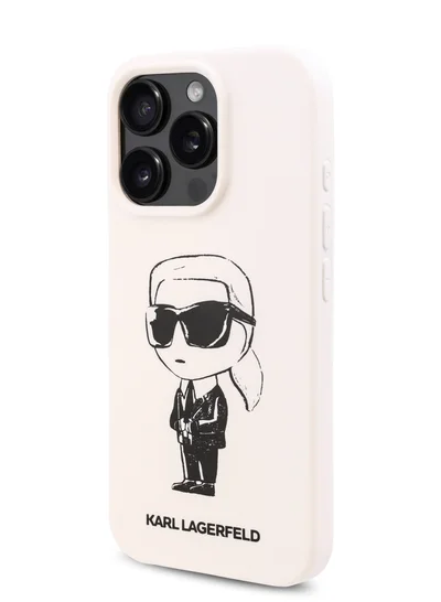Karl Lagerfeld iPhone 16 Pro Max Case TPU Silicone Hard Cover with ikonik Graffiti Logo / Drop protection / Easy Snap-On Case / Lightweight Back Cover - White