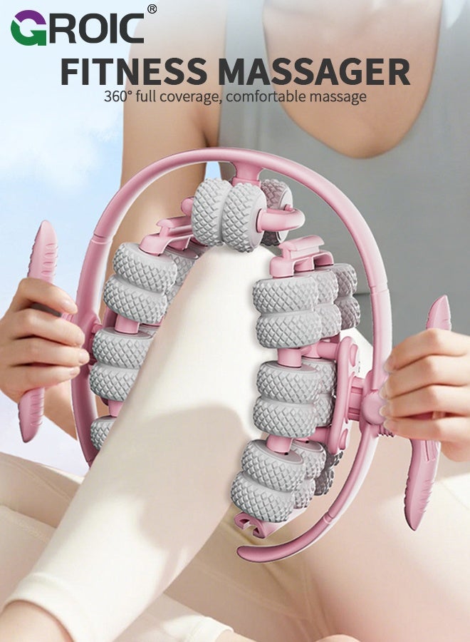 GROIC 40 Wheels Muscle Roller Massager Circular Leg Clamps-360 ° Muscle Roller for Leg Neck Hand Arm Muscle Relax Massager Indoor Sports Yoga Bodybuilding Equipment- pink - Image 2