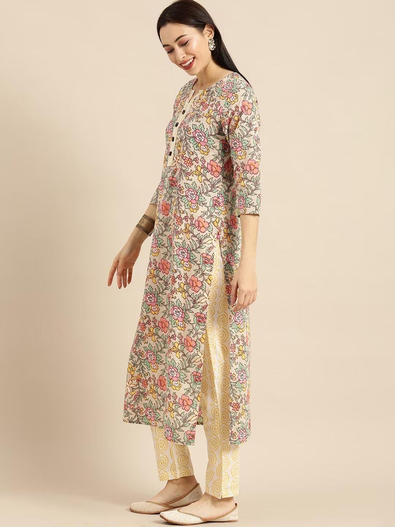 rytras Women's Printed Straight Kurta and Pant Set(Multicolour,L) - Image 4