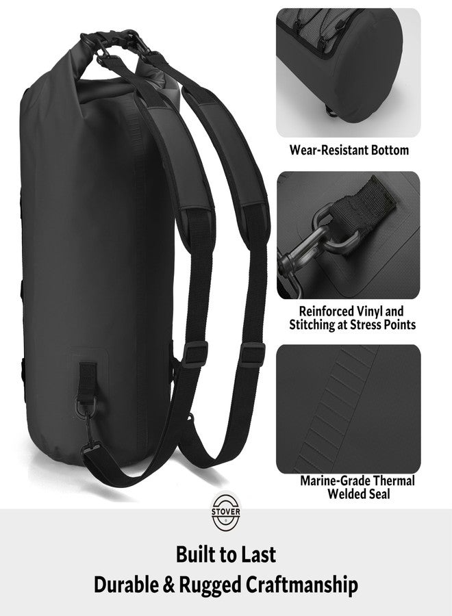 STOVER 5/10/25/30/40/55L Waterproof Backpack- Floating Dry Bag for Kayaking, Travel, Beach, Hiking, & Camping, Men/Women, 25l Black (With Phone Case), 25L, Dry Bag Backpack - Image 4