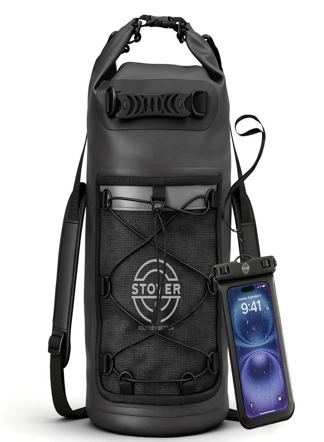 STOVER 5/10/25/30/40/55L Waterproof Backpack- Floating Dry Bag for Kayaking, Travel, Beach, Hiking, & Camping, Men/Women, 25l Black (With Phone Case), 25L, Dry Bag Backpack - Image 1