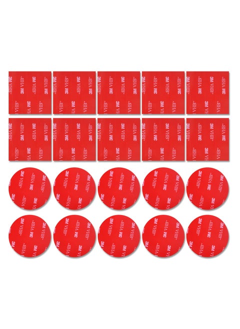 20 Pieces 3m Double Sided Foam Adhesive Tape Pads, Round and Square Sticky Pads, Heavy Duty Mounting Tape Pads for Daily Use (Red, 50 Mm)