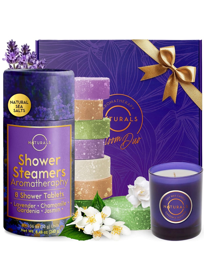 O Naturals - Shower Steamers Aromatherapy  Birthday Gifts for Women  Shower Bombs Aromatherapy Spa Day Essentials Relaxation Spa Gifts  Self Care Unique Gifts for Women and Men Gift Set wScented Candle - Image 1