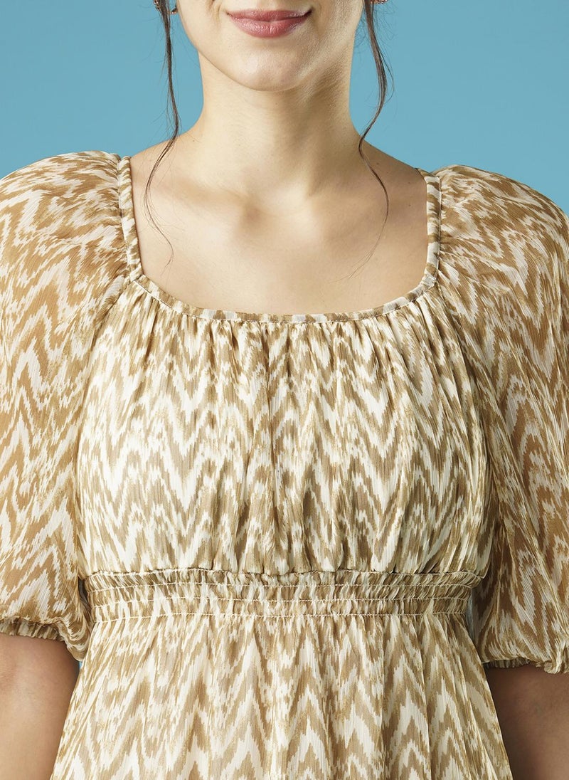 Globus Women's Dress Beige Casual with Square Neck and Puff Sleeves - Image 5