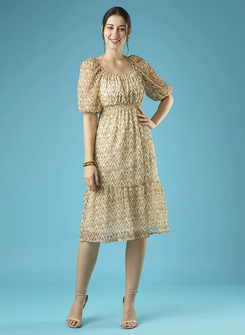 globus Globus Women Animal Print Puff Sleeve Fit & Flare Dress