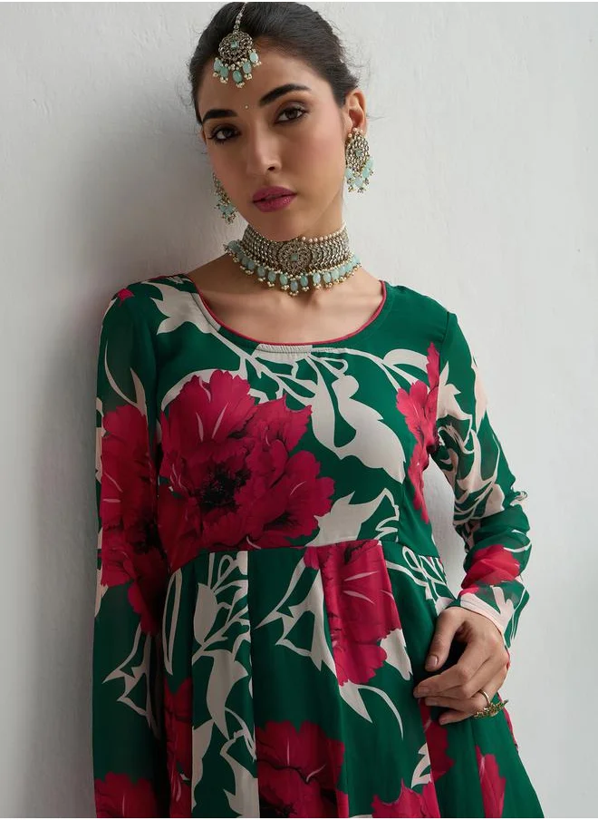 SASSAFRAS All-Over Floral Print Anarkali Maxi Kurta by Styli