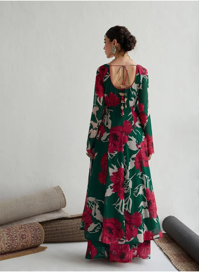SASSAFRAS All-Over Floral Print Anarkali Maxi Kurta by Styli