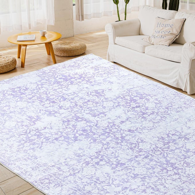 WASHABLE AREA RUG 6X9 BOHO LOWPILE RUGS FOR LIVING ROOM WITH NON SLIP RUBBER BACKING SOFT VINTAGE GIRLS CARPET FOR NURSERY LIVING ROOM BEDROOM DINING ROOM DORM ROOM OFFICE PURPLE