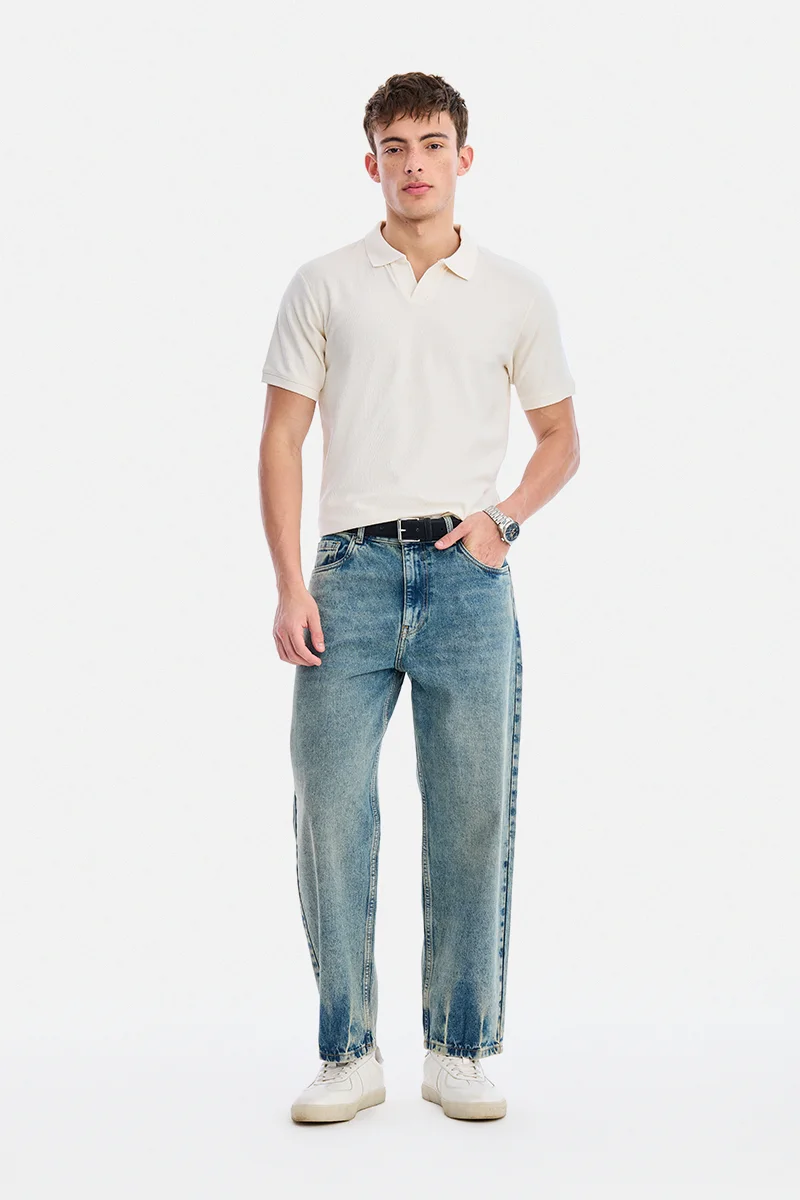 SNITCH Off White Off White Textured Half Sleeve Regular Fit Casual T-Shirt for Men | Best Price UAE