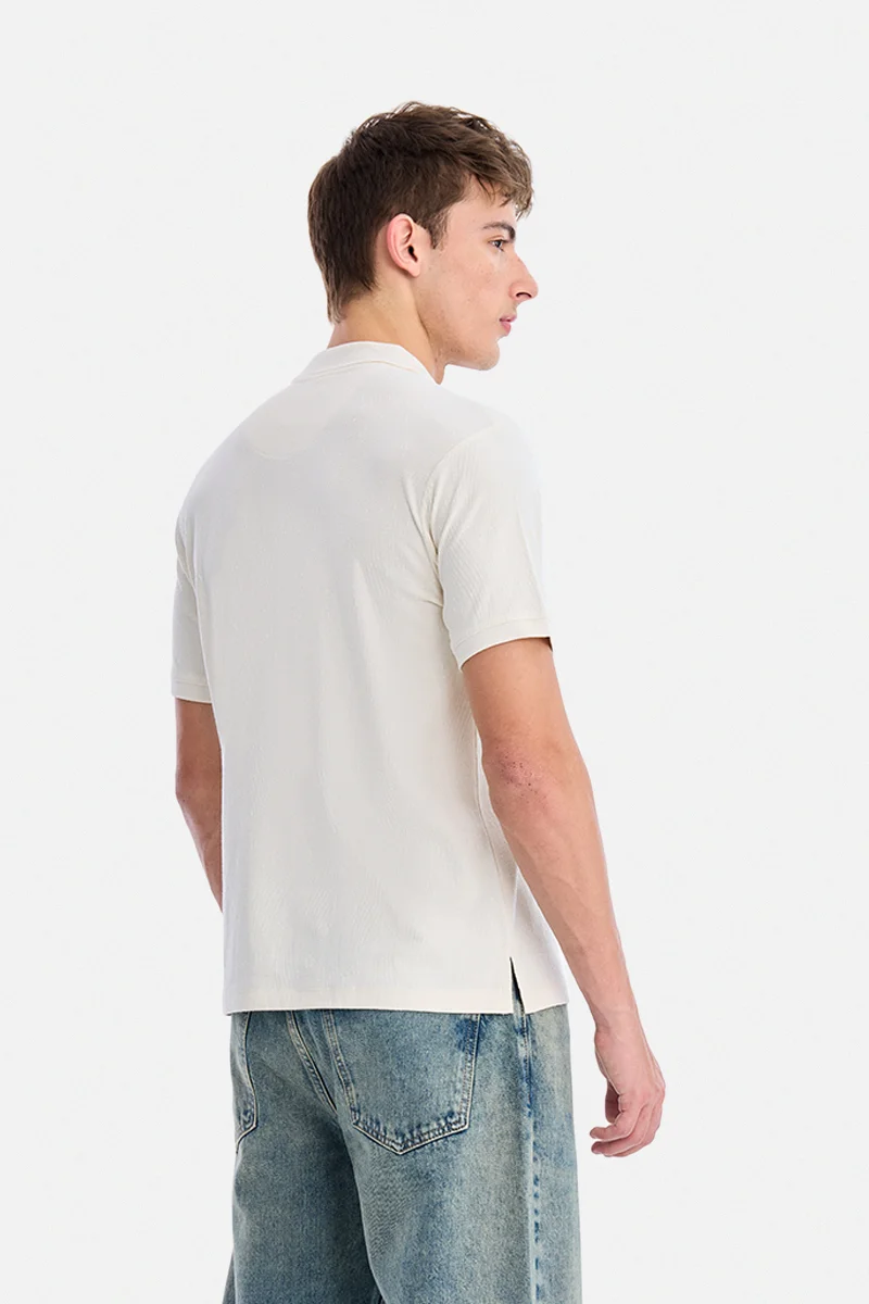 SNITCH Off White Off White Textured Half Sleeve Regular Fit Casual T-Shirt for Men | Best Price UAE