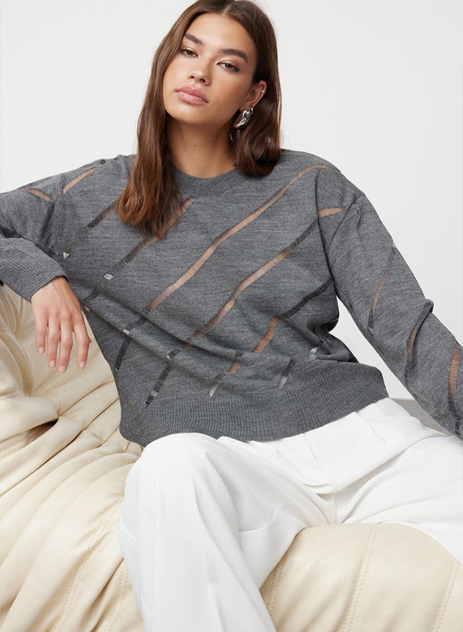 trendyol Anthracite Openwork/Hole Knitwear Sweater TWOAW24KZ00157 - Image 2