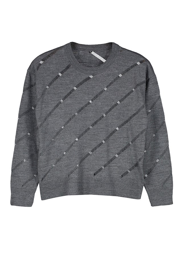 Anthracite Openwork/Hole Knitwear Sweater TWOAW24KZ00157