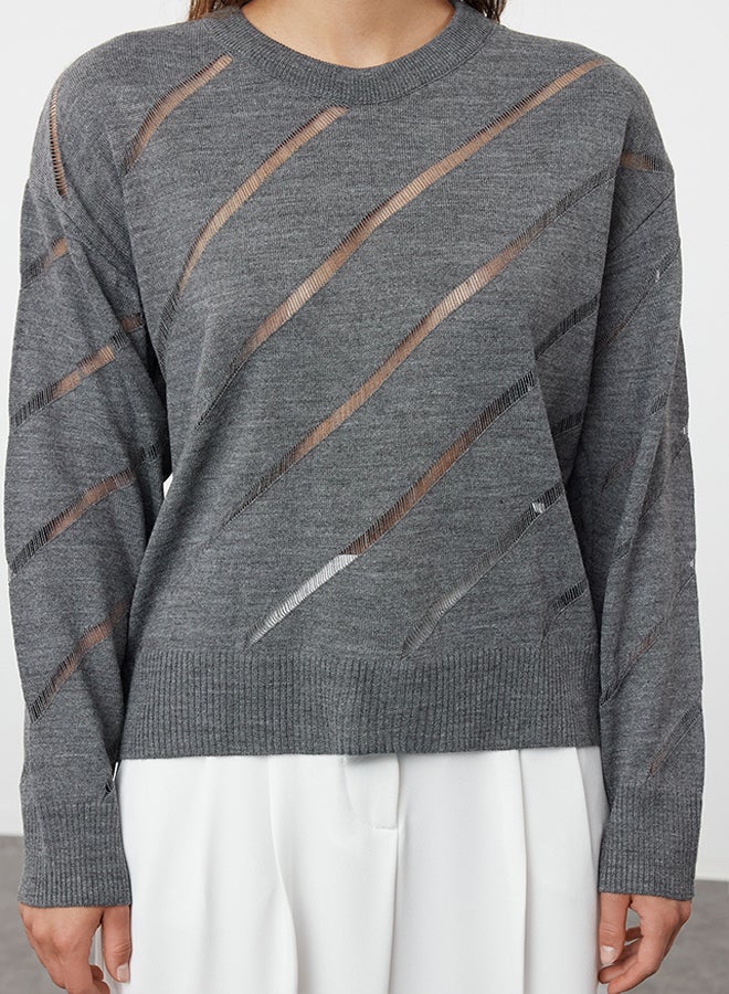 Anthracite Openwork/Hole Knitwear Sweater TWOAW24KZ00157