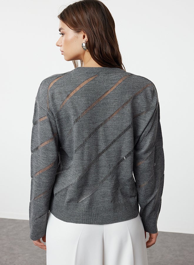Anthracite Openwork/Hole Knitwear Sweater TWOAW24KZ00157