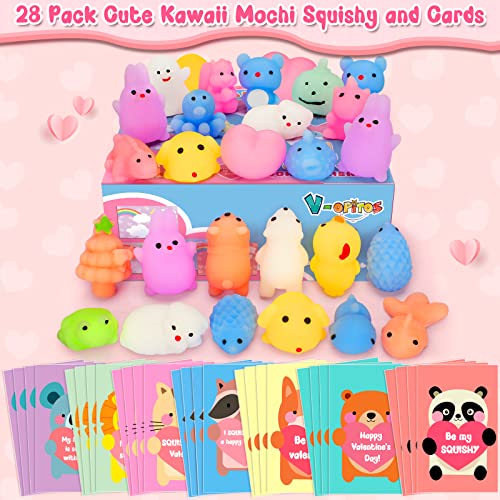 V-Opitos Valentines Cards for Kids Classroom 28 Packs Cute Mochi Squishies Toys with Cards Valentine Party Favors Toys for Boys Girls Kids Exchange Cards for School Classroom Ideal Valentine Gifts - Image 5