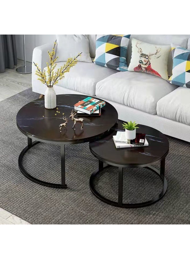 طاولات القهوة المستديرة مجموعة من 2 ، غرفة المعيشة الحديثة طاولة القهوة / طاولة الشاي مع إطار معدني قوي ومظهر خشبي سطح الطاولة ، طاولة جانبية أريكة توفير المساحة / طاولة نهاية للمساحة الصغيرة ، الشقة ، غرفة النوم ، المكتب المنزلي ، السكن ، التجميع السهل (CJ022) - Image 5