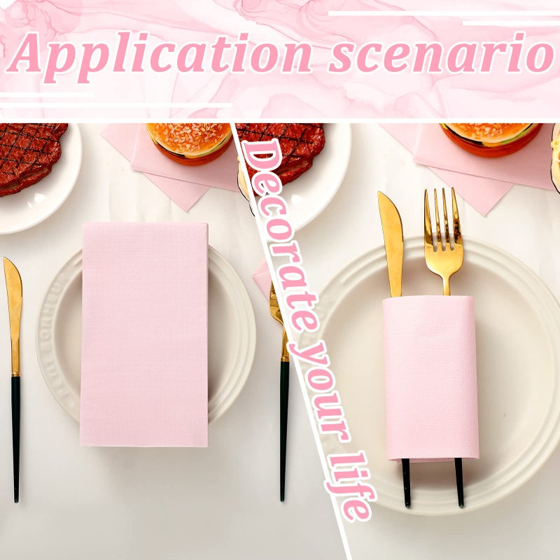 Glenmal 100 Pcs Paper Disposable Napkins 2 Ply Dinner Guest Cocktail Napkins Hand Towels for Wedding Spring Birthday Party Bridal Anniversary Reception  13 x 16 Inches(Light Pink) - Image 5