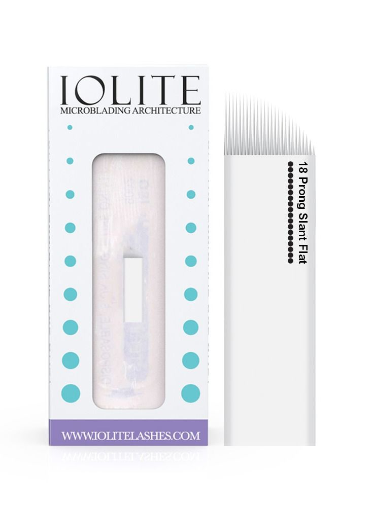 IOLITE Microblading needles 18 Prong Slant Flat Needle spmu needles size 18mm one time use disposable blade Sterile packaged 12pcs - Image 1
