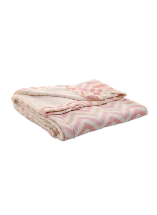 Mintra Baby & Kids Lightweight Super Soft Cream Microfiber Blanket with Pink Zigzag design, Size 100x75cm  - Image 2