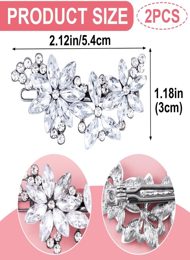 ANCIRS 2pcs Crystal Flower Hair Clips for Wedding, Silver Wedding Hair Pins, Rhinestone Flower Hair Accessories for Bridal Brides Women - Image 2