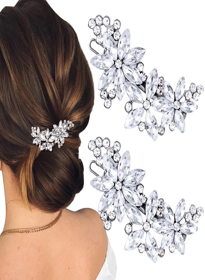 ANCIRS 2pcs Crystal Flower Hair Clips for Wedding, Silver Wedding Hair Pins, Rhinestone Flower Hair Accessories for Bridal Brides Women - Image 1