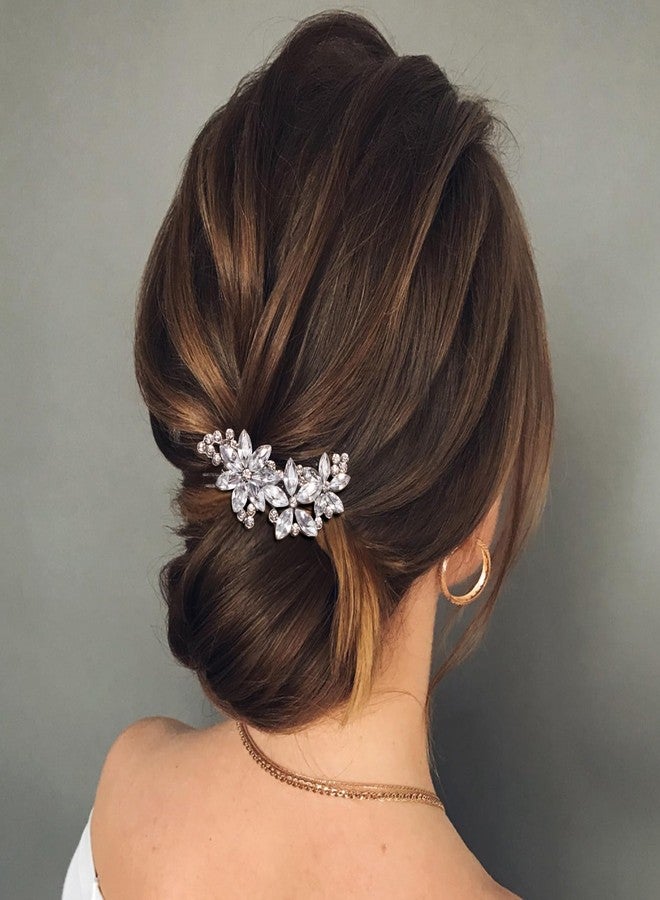 ANCIRS 2pcs Crystal Flower Hair Clips for Wedding, Silver Wedding Hair Pins, Rhinestone Flower Hair Accessories for Bridal Brides Women - Image 3