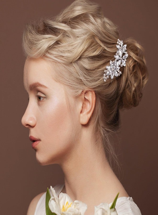 ANCIRS 2pcs Crystal Flower Hair Clips for Wedding, Silver Wedding Hair Pins, Rhinestone Flower Hair Accessories for Bridal Brides Women - Image 5
