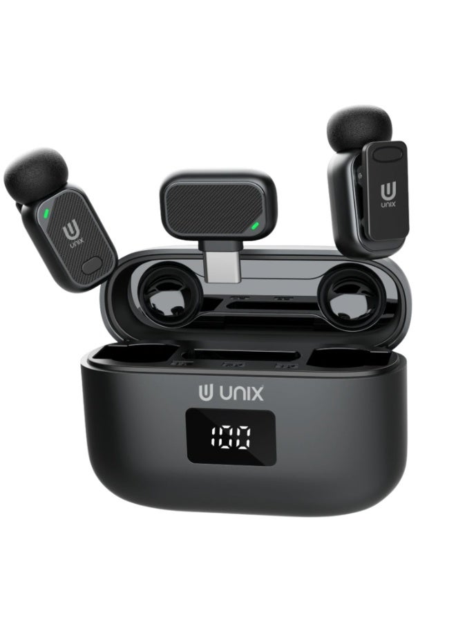 UNIX MC4 Wireless Lavalier Microphone – Dual Channel ENC Clip Mic with Charging Case, Plug & Play Type-C Receiver, 20m Range, Long Battery Life for YouTube, Vlogging, Interviews & Live Streaming - Image 1