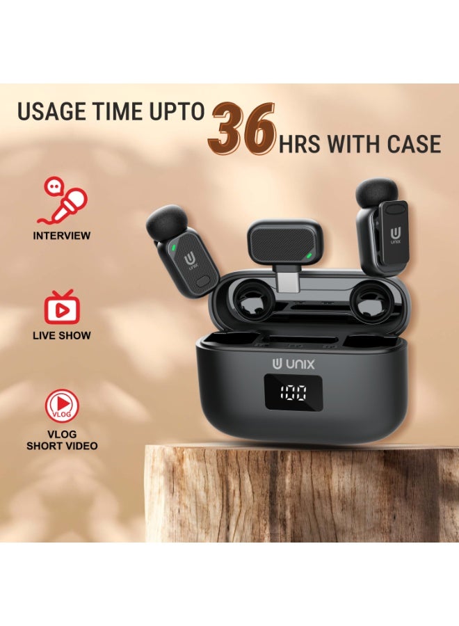 UNIX MC4 Wireless Lavalier Microphone – Dual Channel ENC Clip Mic with Charging Case, Plug & Play Type-C Receiver, 20m Range, Long Battery Life for YouTube, Vlogging, Interviews & Live Streaming - Image 3