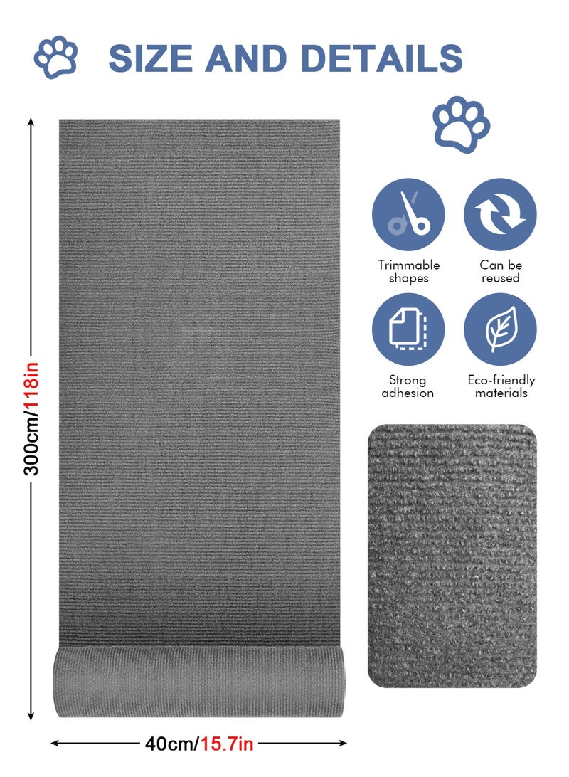 أوربازار واقي أثاث من خدوش القطط، سجادة لاصقة قابلة للقص، سجادة خدش للقطط يمكنك صنعها بنفسك لتغطية برج القطط وحماية الأريكة من مخالب القطط (118 × 15.8 بوصة رمادي داكن) - Image 2