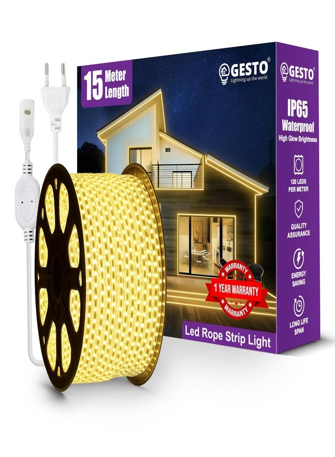 Gesto 15 Meter Rope LED Strip Lights | 120 LED/Mtr Waterproof Outdoor Lights for Balcony, Home Decor, Cove Light for False Ceiling | Flexible, Cuttable Strip Light for Diwali Decoration - Warm White - Image 1