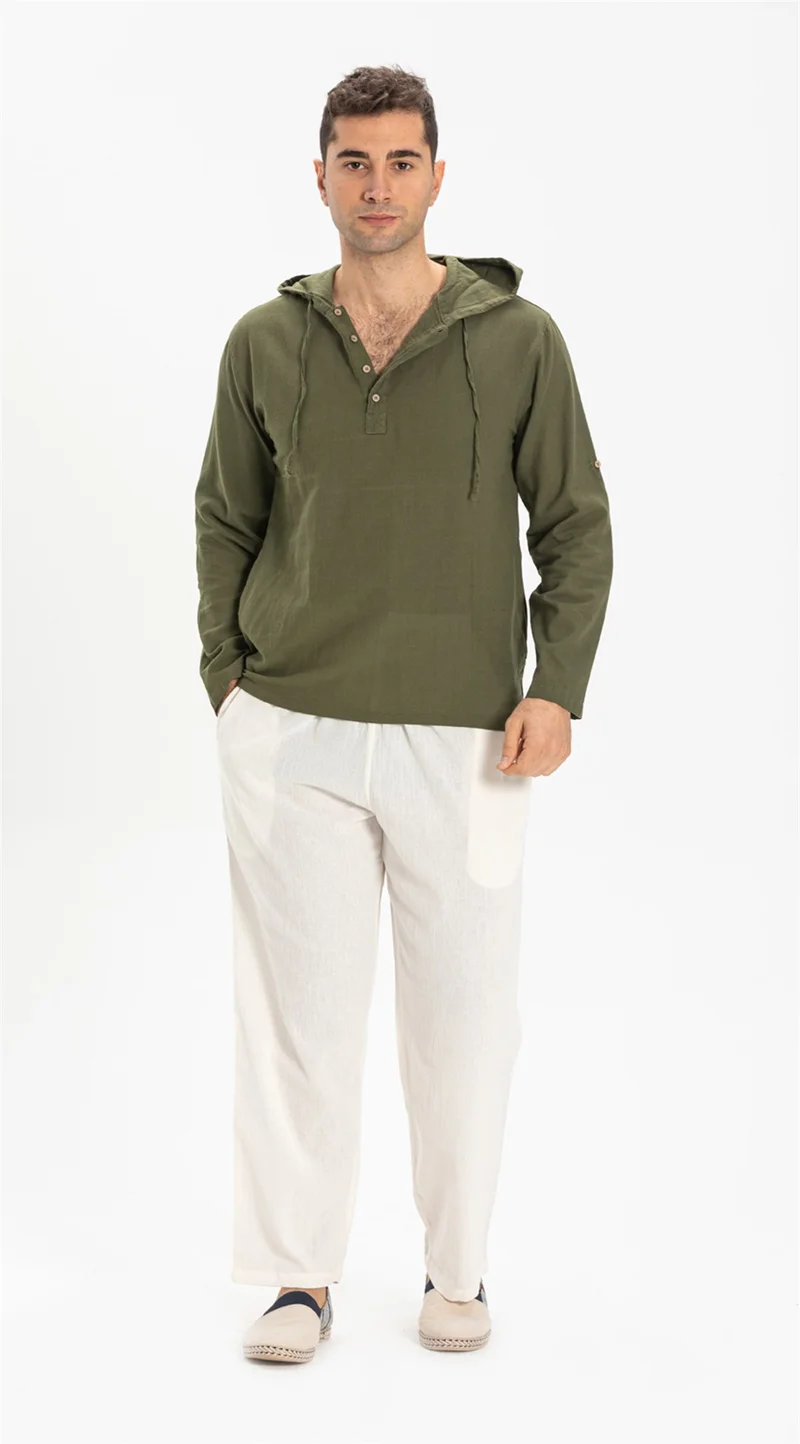 اليش شيل بيزي Şile Bezi Çift Cepli Kapüşonlu Erkek Sweatshirt Haki Hk