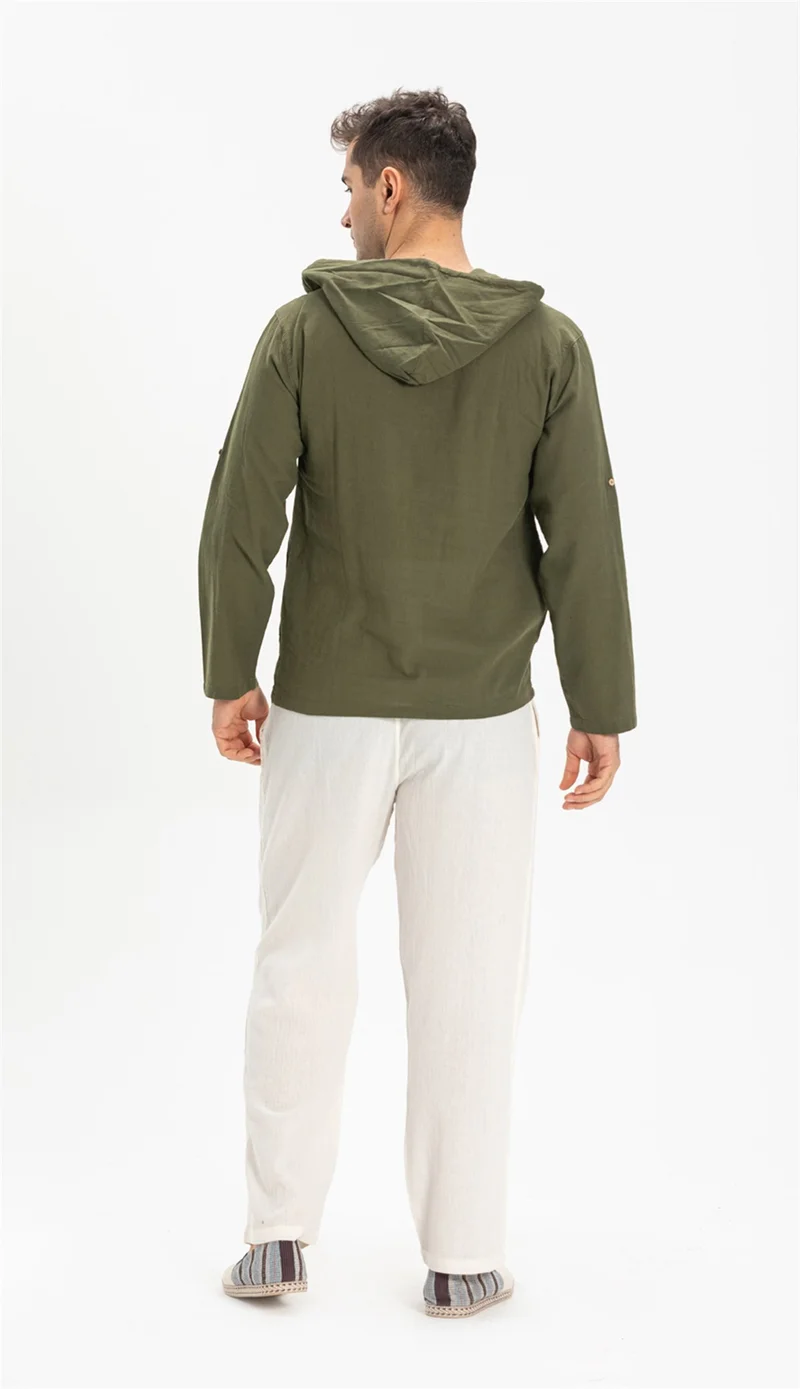 اليش شيل بيزي Şile Bezi Çift Cepli Kapüşonlu Erkek Sweatshirt Haki Hk