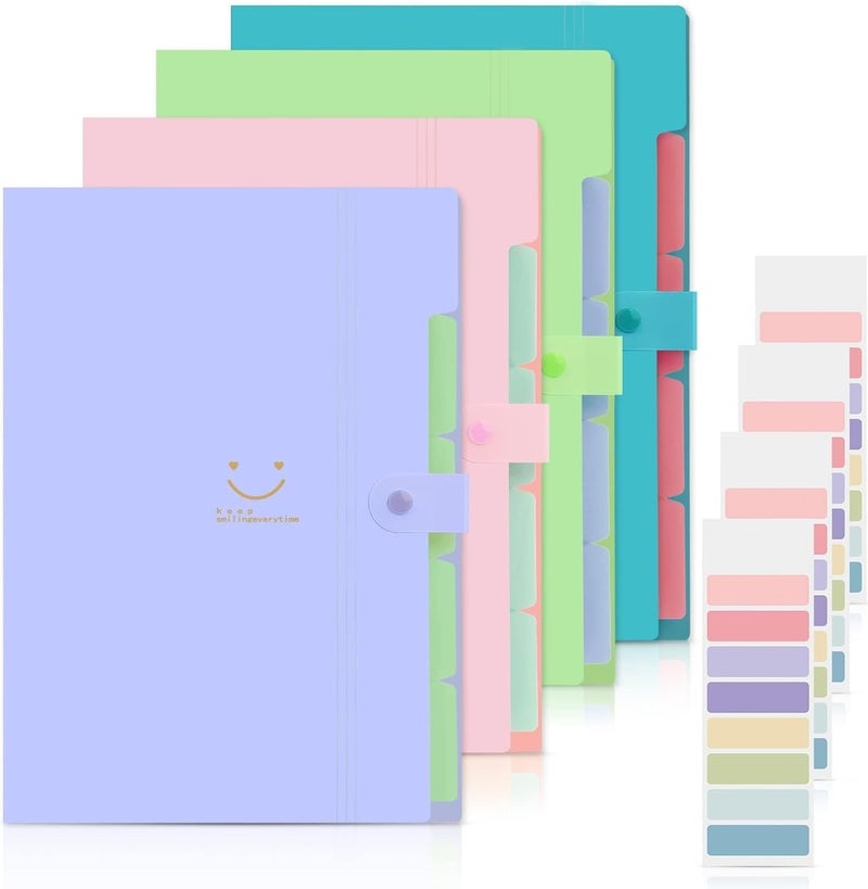 Corslet Expanding File Folder Organizer 5 Pockets Letter A4 Size Accordion Document Folders with Labels for School Office Travel Student Teacher Cute Pastel Aesthetic Paper Storage 4 Pack - Image 1