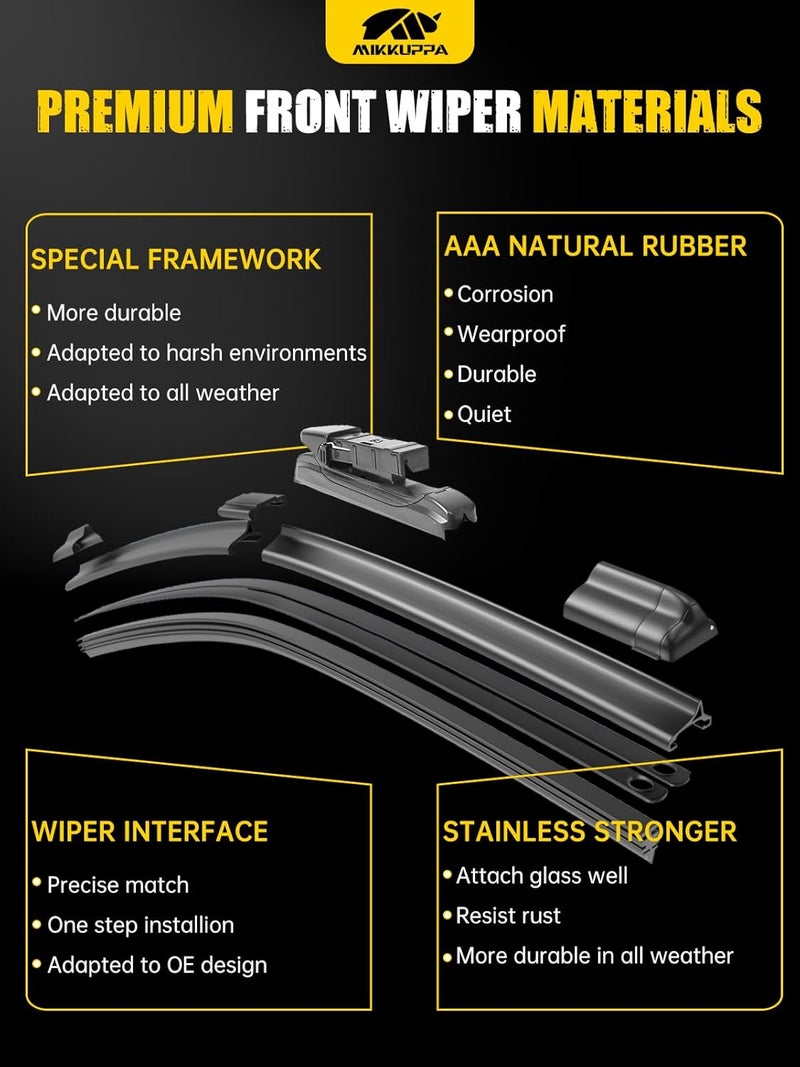 MIKKUPPA 26"+20"+12" Windshield Wipers Blades Replacement for 2018-2022 BMW X3, 2019-2022 X4, Top Lock Front & Rear All Season Wiper Blades Set(Pack of 3) - Image 3