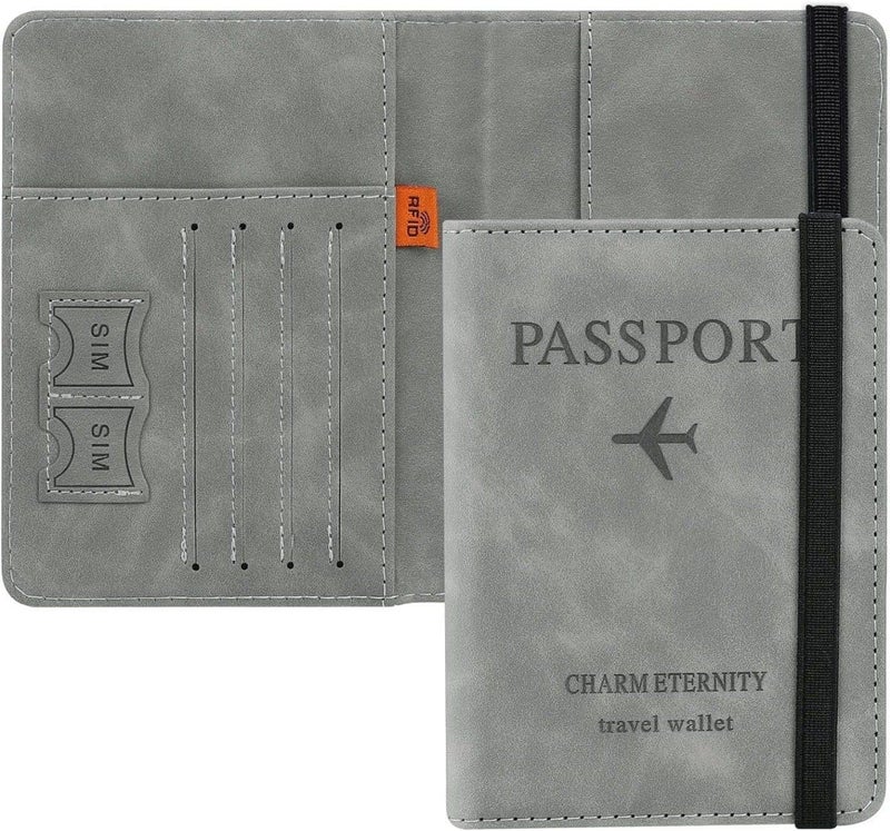 MOHILAA Passport Holder & Cover with Card and Boarding Pass Slots – PU Leather Bi-Fold Travel Wallet Case | RFID Blocking Travel Accessory for Passports, Credit Cards & IDs (Passport-Holder-Grey-2) - Image 1
