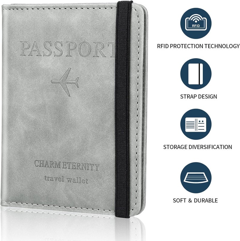 MOHILAA Passport Holder & Cover with Card and Boarding Pass Slots – PU Leather Bi-Fold Travel Wallet Case | RFID Blocking Travel Accessory for Passports, Credit Cards & IDs (Passport-Holder-Grey-2) - Image 5