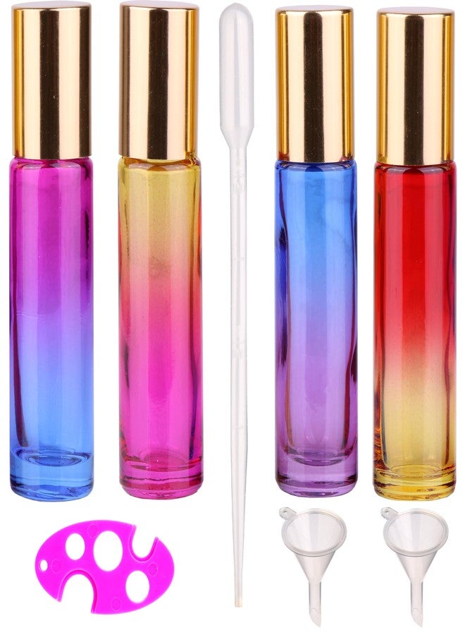 inice 4 Pack 10ml Roller Bottles for Essential Oils,Gradient Color Glass Bottle Roll on Stainless Steel Ball with Golden Metal Cap - Image 1