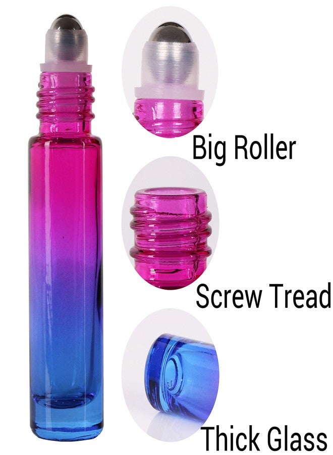 inice 4 Pack 10ml Roller Bottles for Essential Oils,Gradient Color Glass Bottle Roll on Stainless Steel Ball with Golden Metal Cap - Image 2
