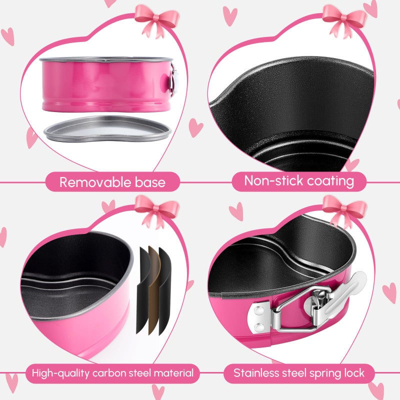 Hoolerry 6 Pcs Mini Heart Springform Pan 4 Inch Heart Shape Mini Cheesecake Pans Non Stick Cake Mold Small Cake Mold with Drop Bottom for Air Fryer Pressure Cooker Baking (Solid Color,Pink) - Image 3