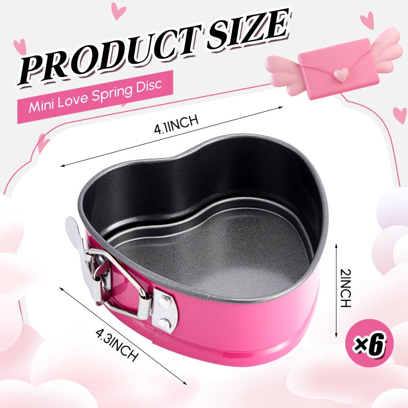 Hoolerry 6 Pcs Mini Heart Springform Pan 4 Inch Heart Shape Mini Cheesecake Pans Non Stick Cake Mold Small Cake Mold with Drop Bottom for Air Fryer Pressure Cooker Baking (Solid Color,Pink) - Image 2
