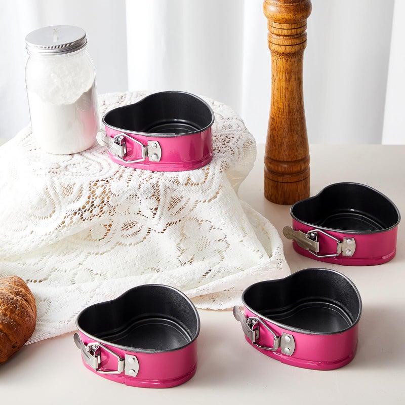 Hoolerry 6 Pcs Mini Heart Springform Pan 4 Inch Heart Shape Mini Cheesecake Pans Non Stick Cake Mold Small Cake Mold with Drop Bottom for Air Fryer Pressure Cooker Baking (Solid Color,Pink) - Image 4